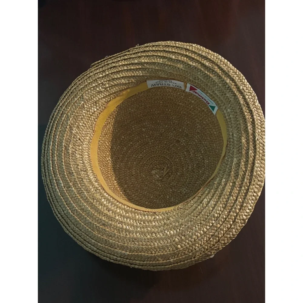Vintage Betmar Italian Made Straw Hat Tulle Band Floral Accent Spring Summer